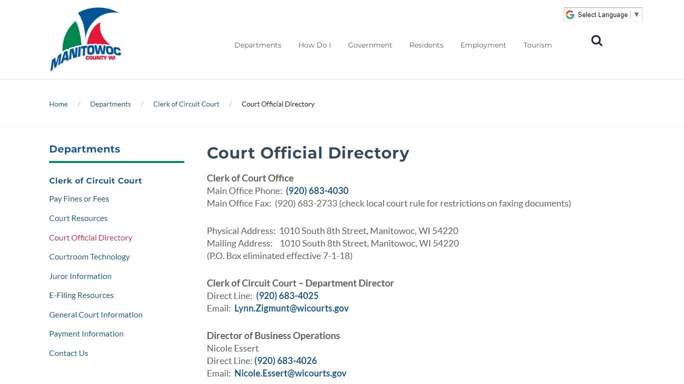 Manitowoc County - Court Official Directory