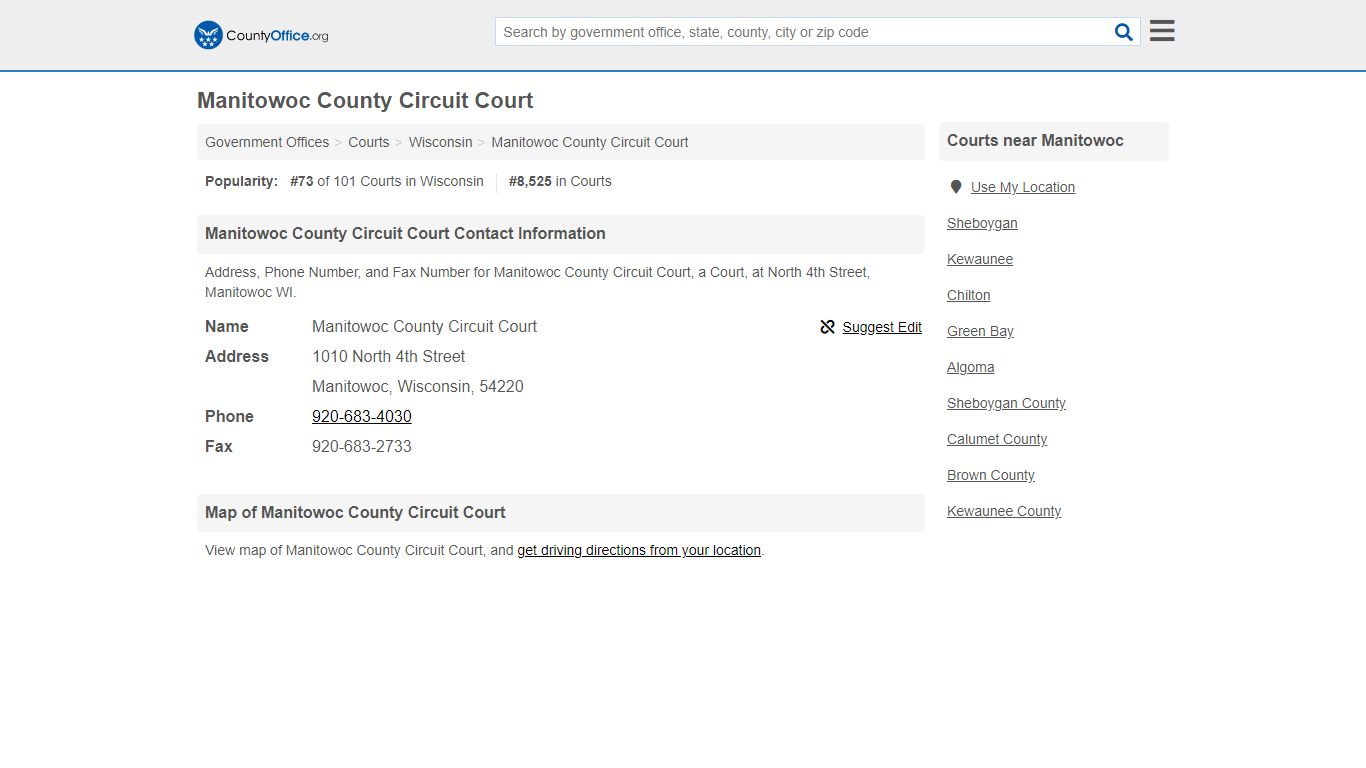 Manitowoc County Circuit Court - Manitowoc, WI (Address, Phone, and Fax)